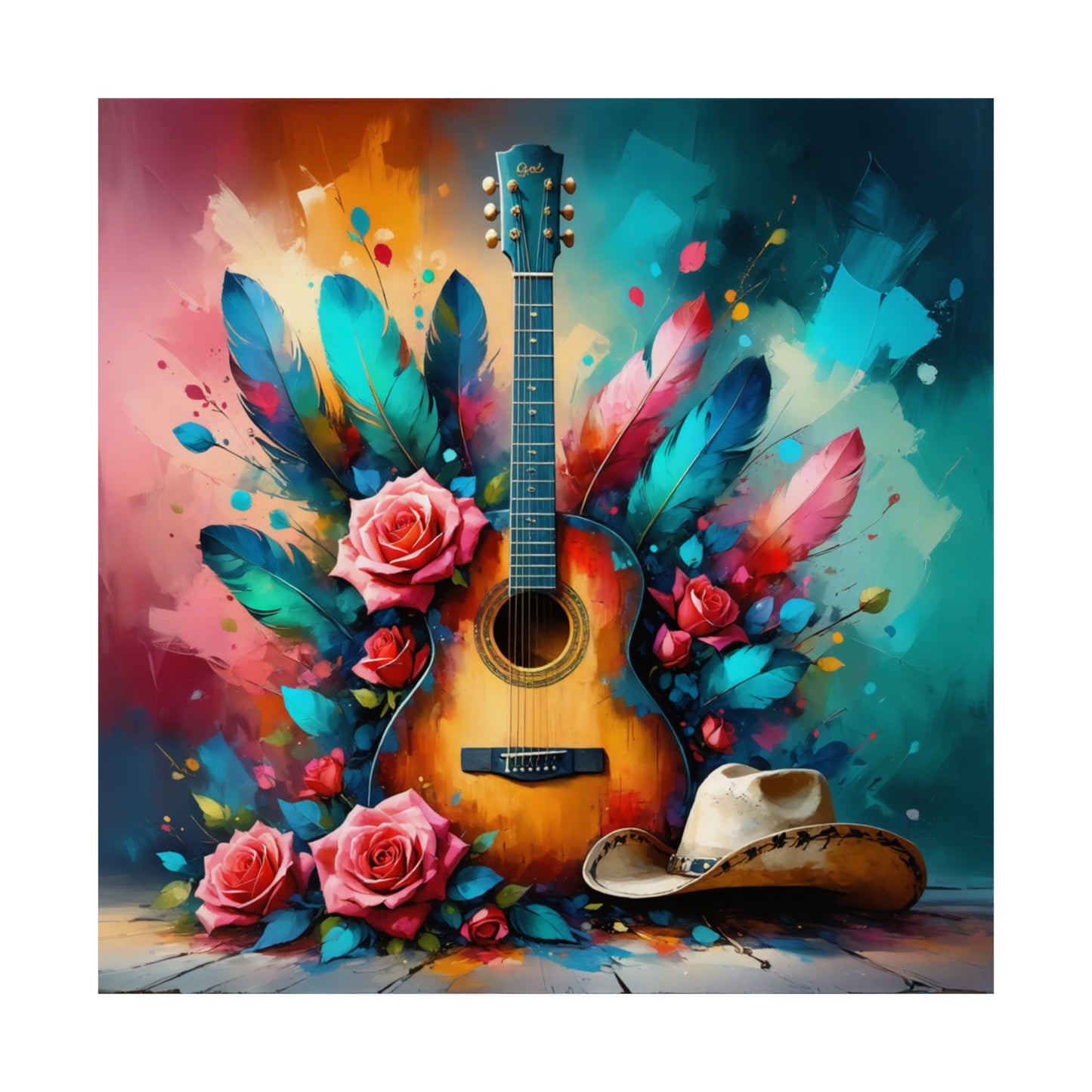 "Country Soul" Vibrant Guitar & Cowboy Hat Print – Western Music Wall Art, Wall Art, Home Decor, Wall Decor