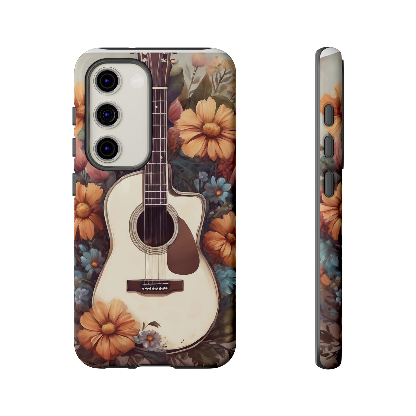 White Acoustic Guitar surrounded by Flowers Phone Case