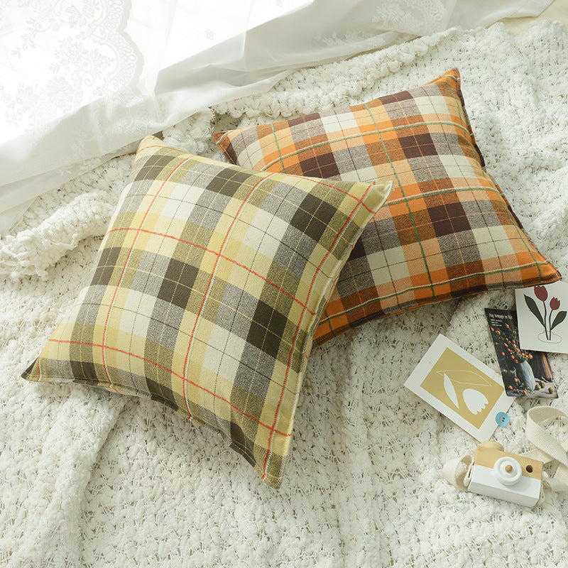 Soft and comfortable brushed plaid pillow cover for a cozy home aesthetic