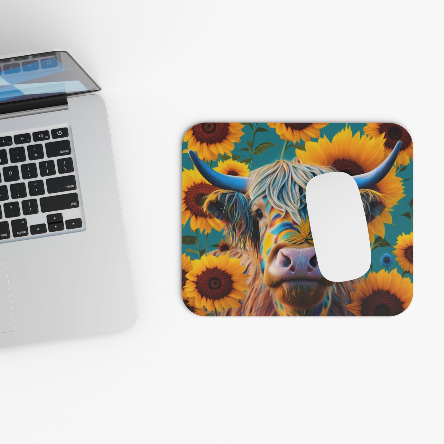 Sunflower Highland Cow Mouse Pad, Highland cow mouse pad, Sunflower mouse pad
