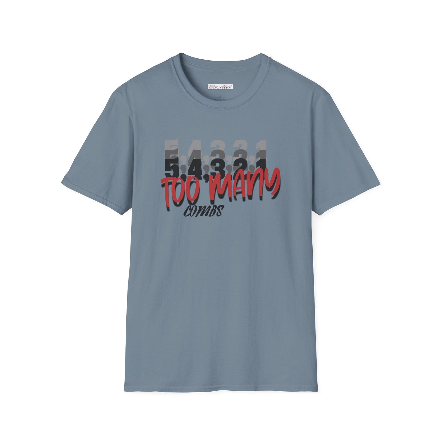 A white t-shirt with the text '1, 2 MANY' and the artist's name 'LUKE COMBS' printed on the front.