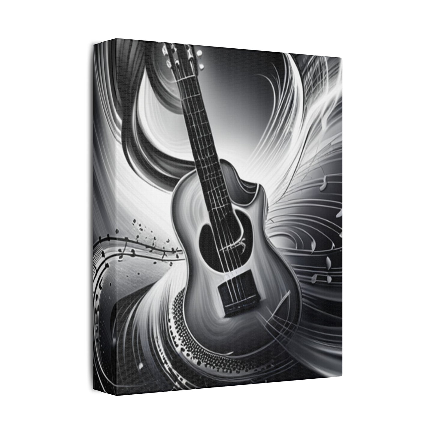 Black and White guitar and musical notes Canvas