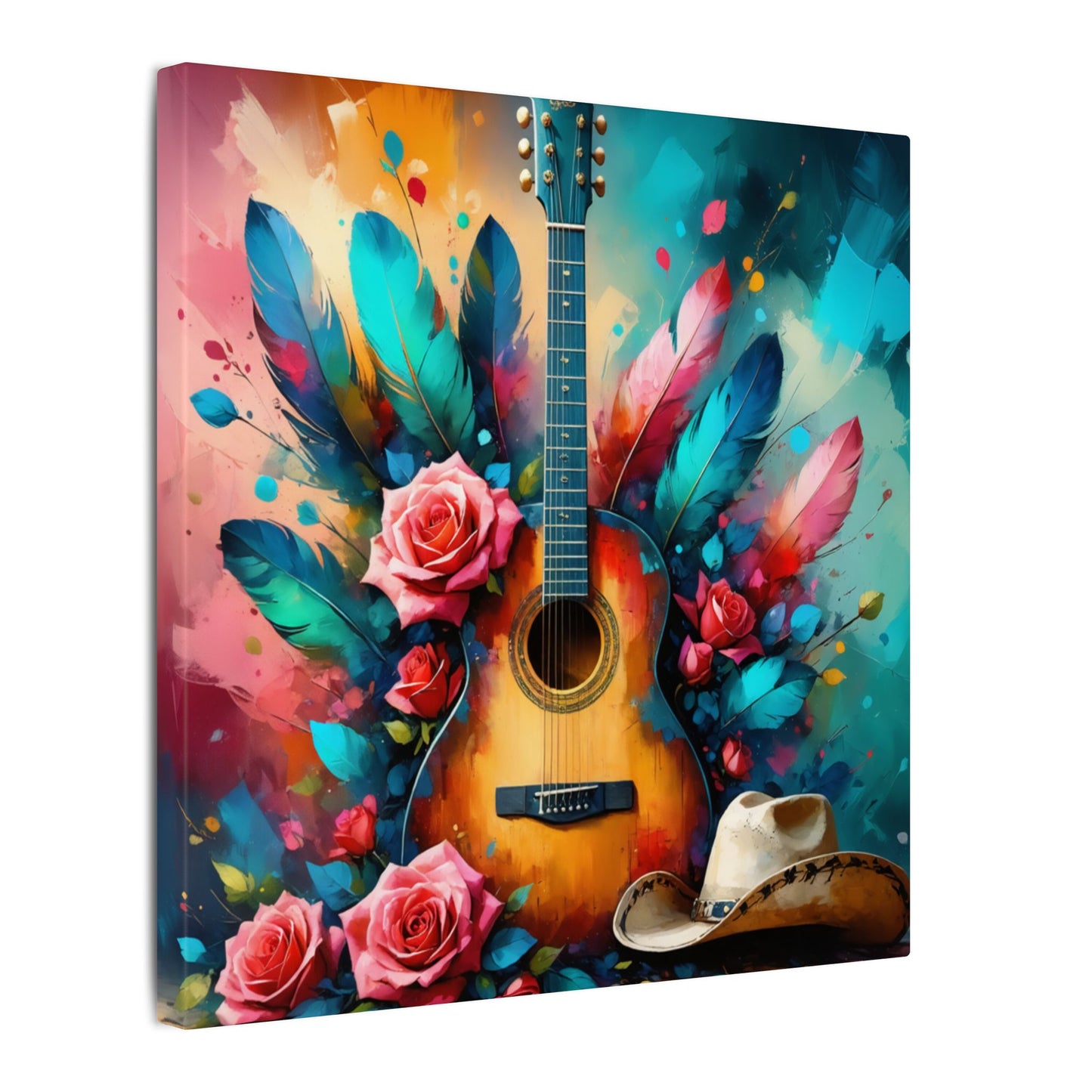"Country Soul" Vibrant Guitar & Cowboy Hat Canvas Print – Western Music Wall Art