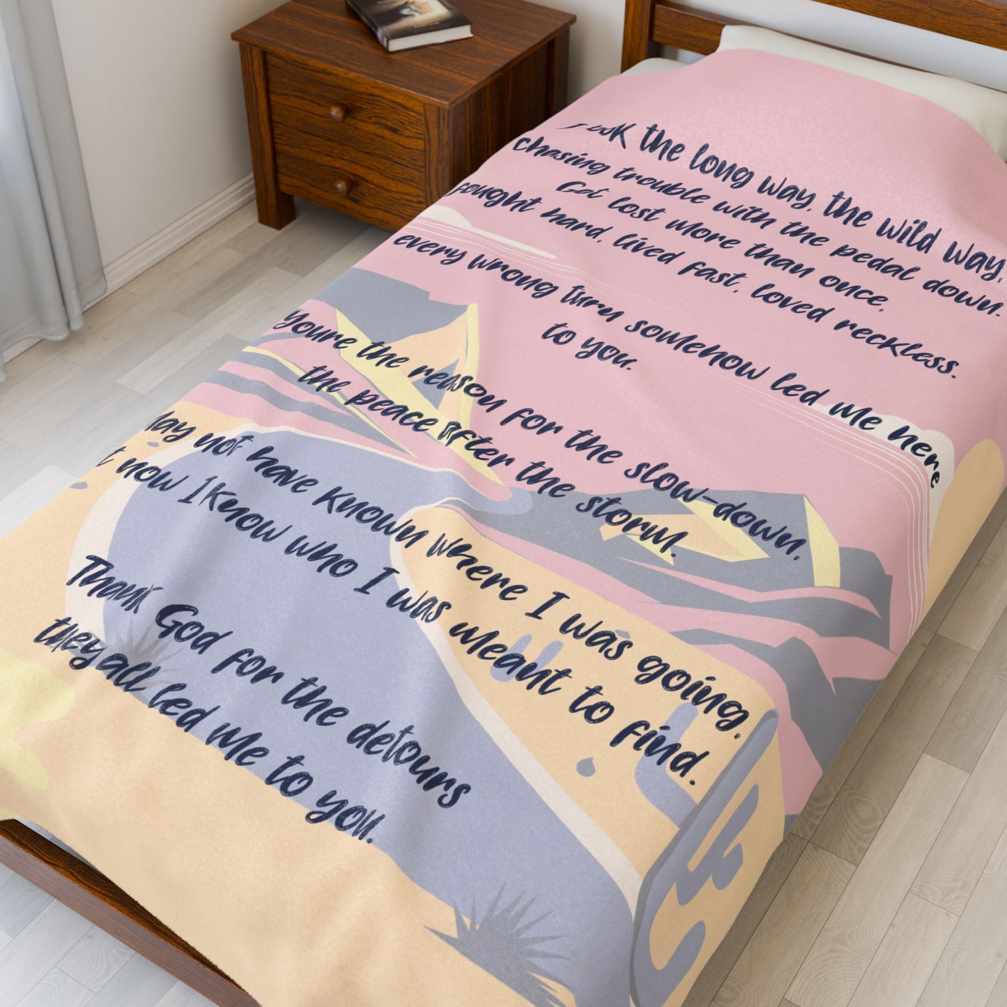 Thank God for the Detours Country Road Velveteen Plush Blanket, Fan Blanket, Throw Rug, Display Blanket, Country Music Blanket,