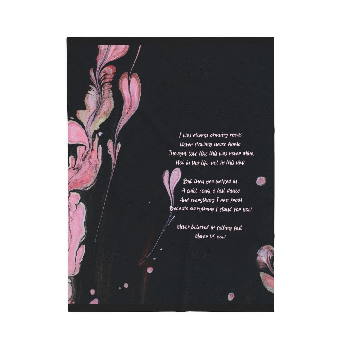 Pink abstract designs in heart shapes and light pink text