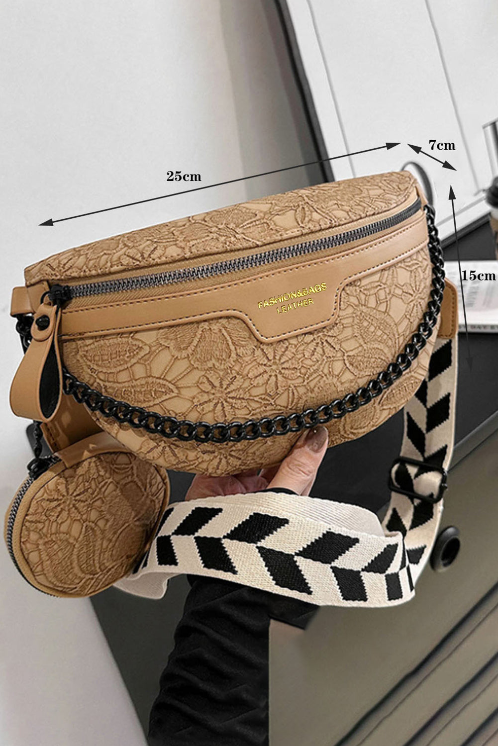 Boho Chic Embroidered Crossbody Bum Bag with Coin Pouch – Camel Tan
