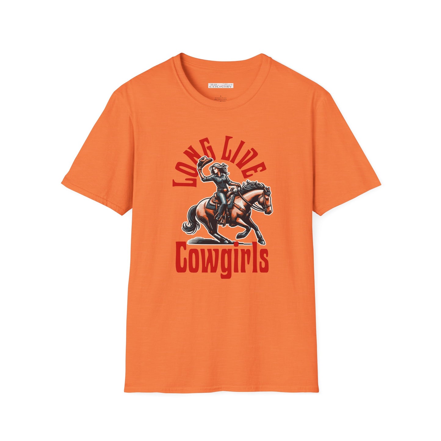 Image of a cowgirl riding a horse with the text "long live cowgirls"