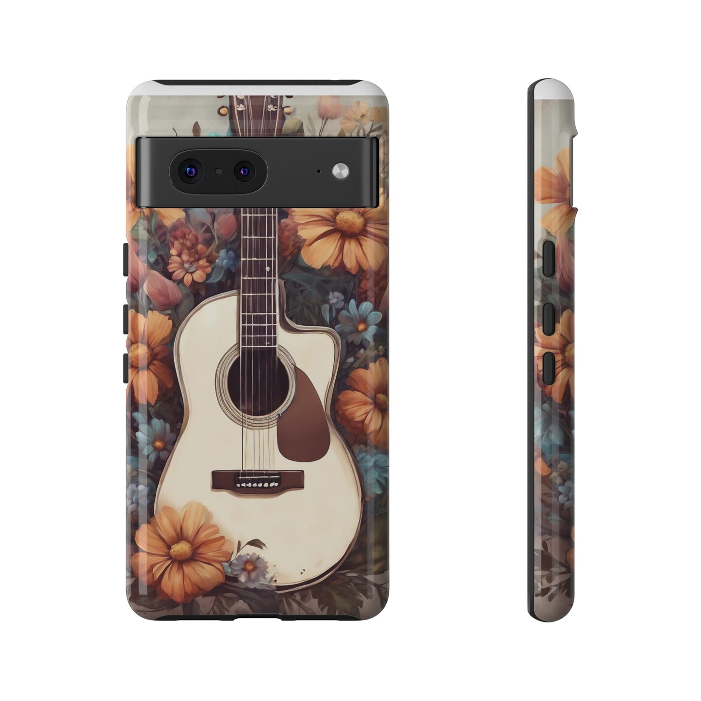 White Acoustic Guitar surrounded by Flowers Phone Case