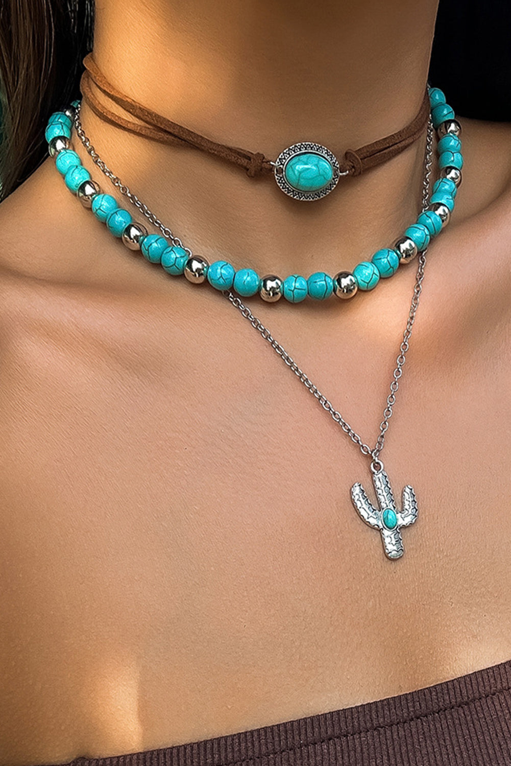 Turquoise Trio Layered Necklace Set – Boho Meets Southwestern Charm 🌵