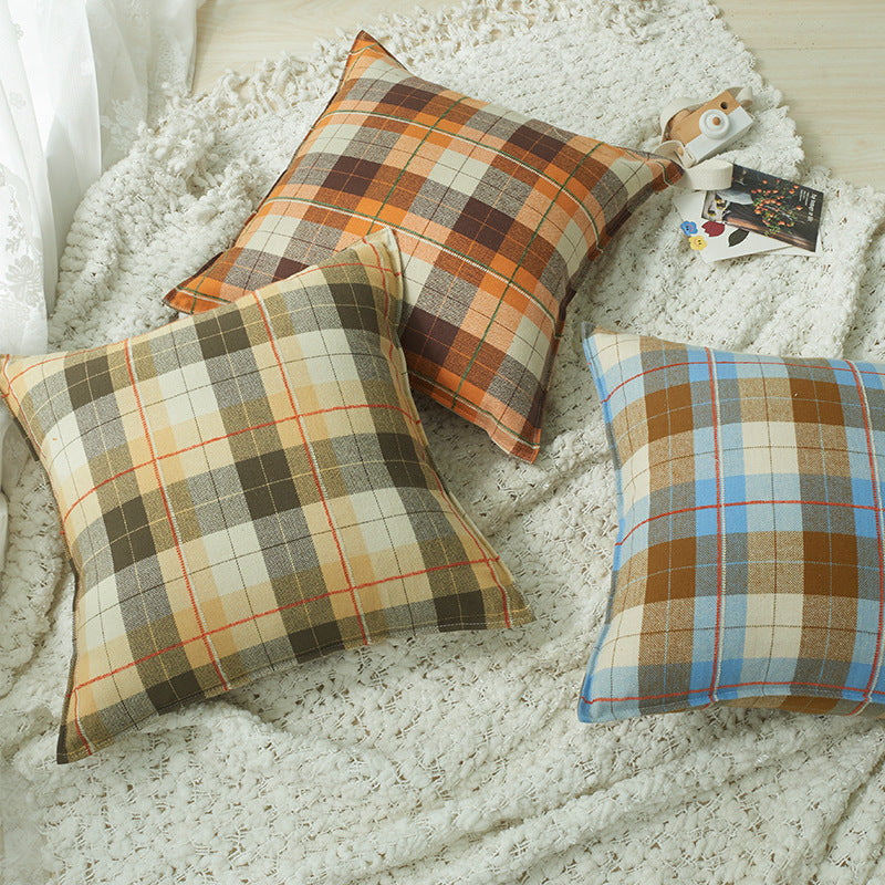 Soft and comfortable brushed plaid pillow cover for a cozy home aesthetic