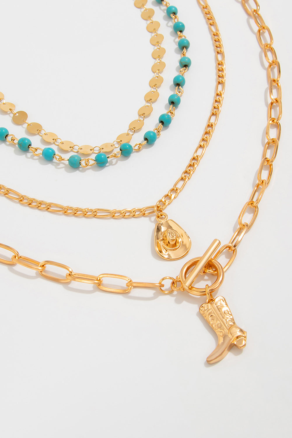 Turquoise Boot Charm Layered Necklace Set – Western Glam with Boho Soul