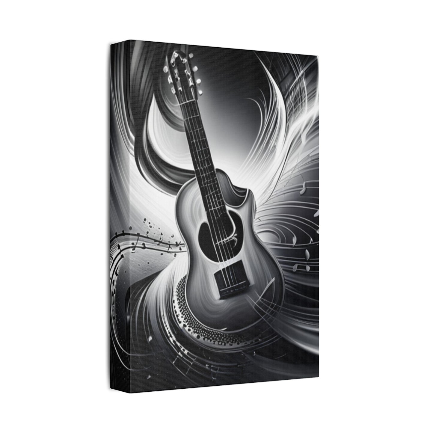 Black and White guitar and musical notes Canvas