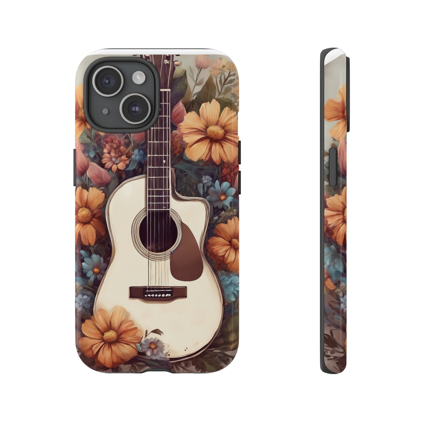 White Acoustic Guitar surrounded by Flowers Phone Case