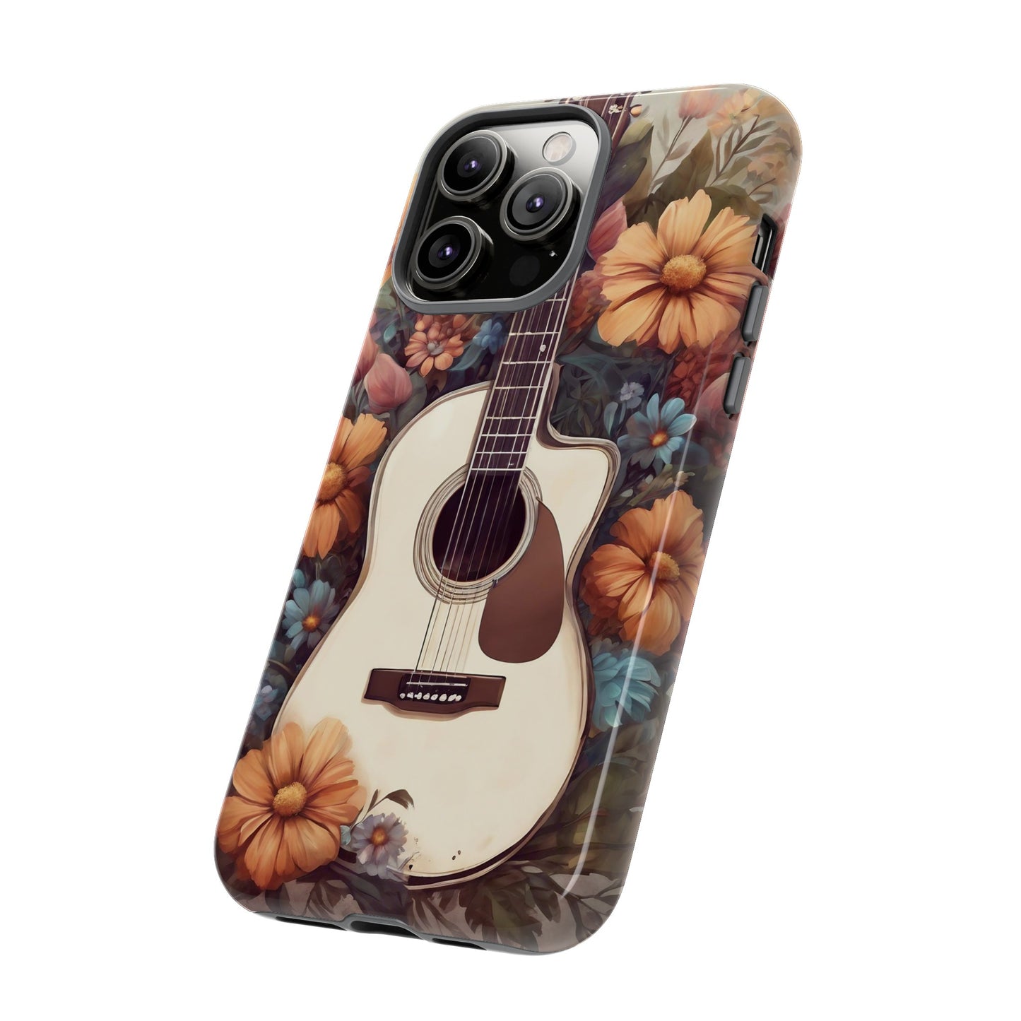 White Acoustic Guitar surrounded by Flowers Phone Case