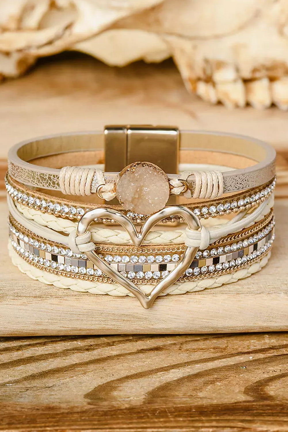 Golden Heart Layered Bracelet β Boho Luxe with a Hint of Sparkle