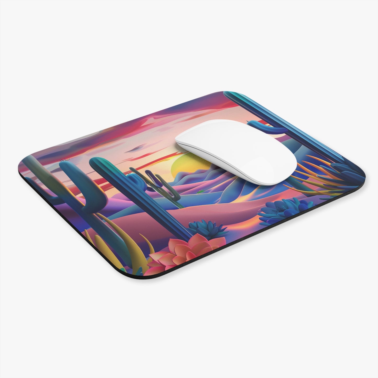 Blue/Purple Mountain Cactus Mouse Pad, Western mouse pad, Cactus sunset mouse pad