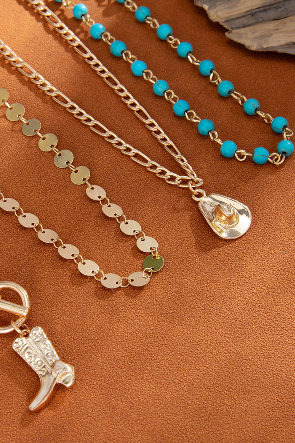 Turquoise Boot Charm Layered Necklace Set – Western Glam with Boho Soul