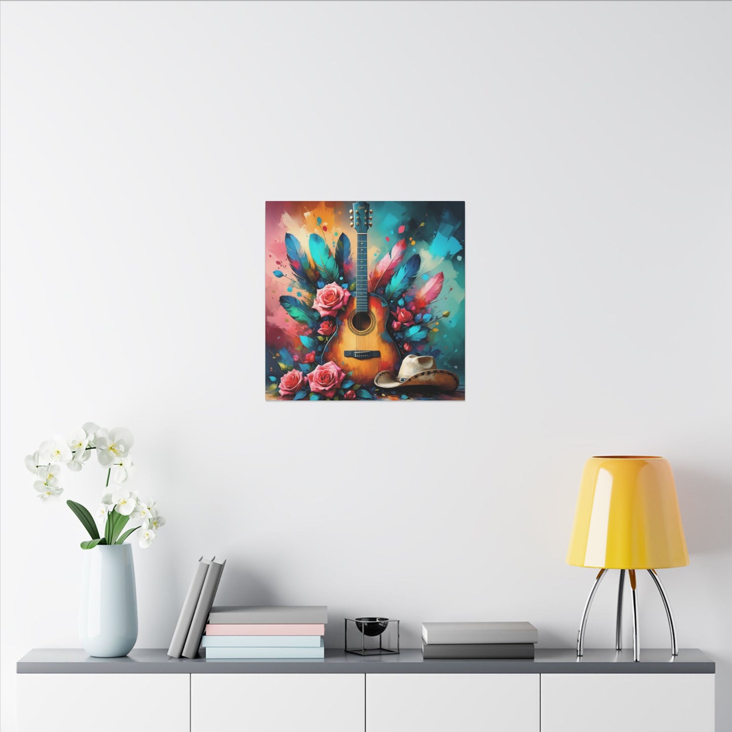"Country Soul" Vibrant Guitar & Cowboy Hat Canvas Print – Western Music Wall Art