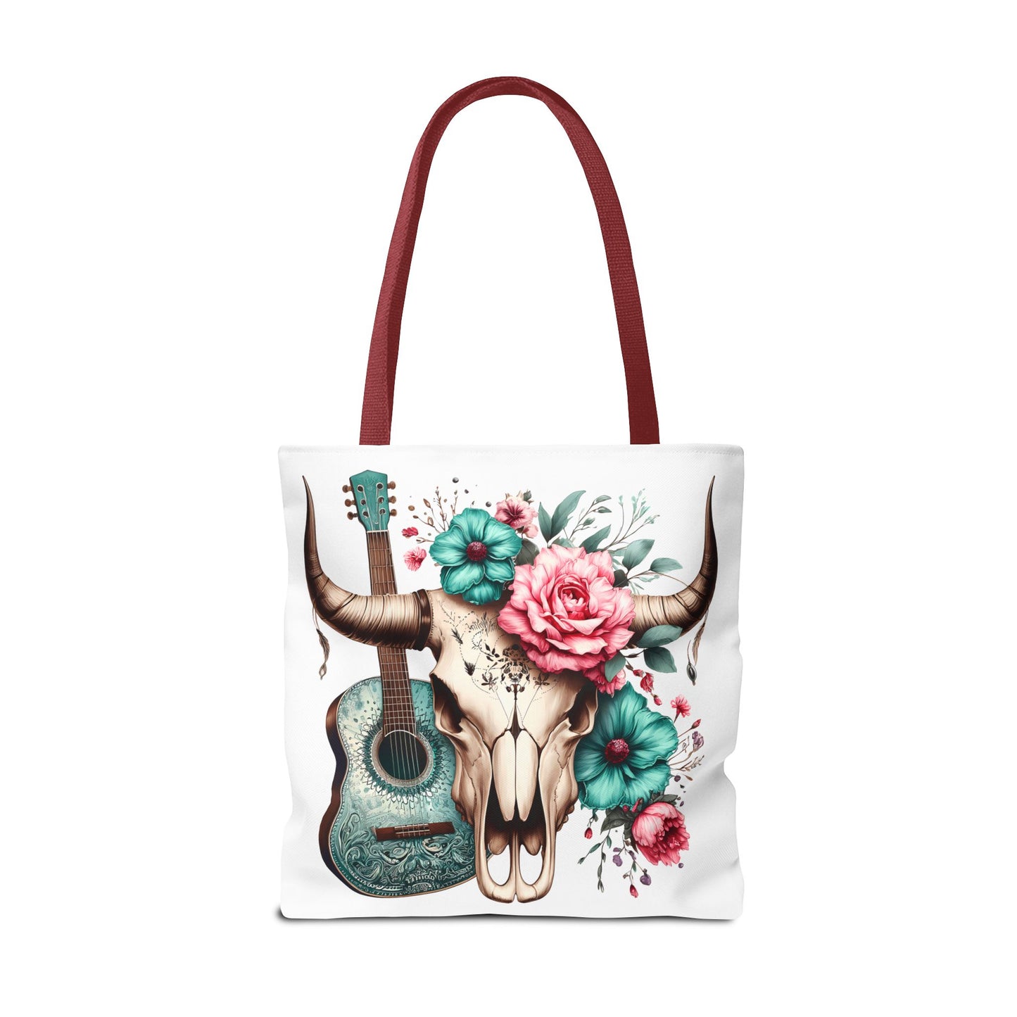 Boho Chic Skull and Guitar Floral Tote Bag