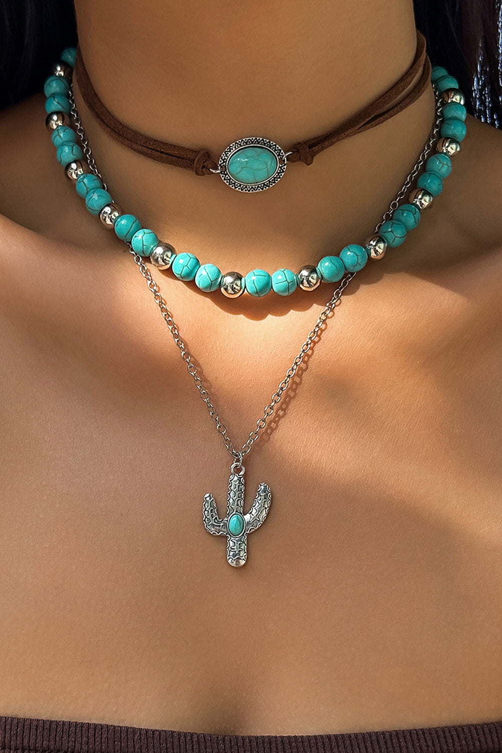 Turquoise Trio Layered Necklace Set – Boho Meets Southwestern Charm 🌵