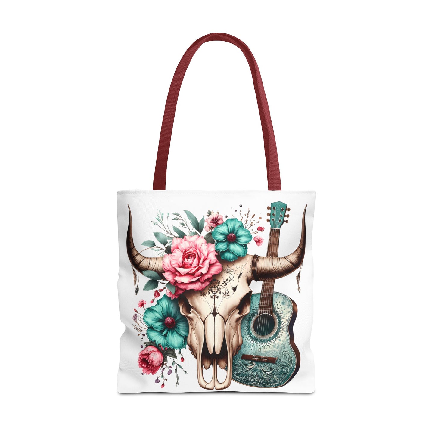Boho Chic Skull and Guitar Floral Tote Bag