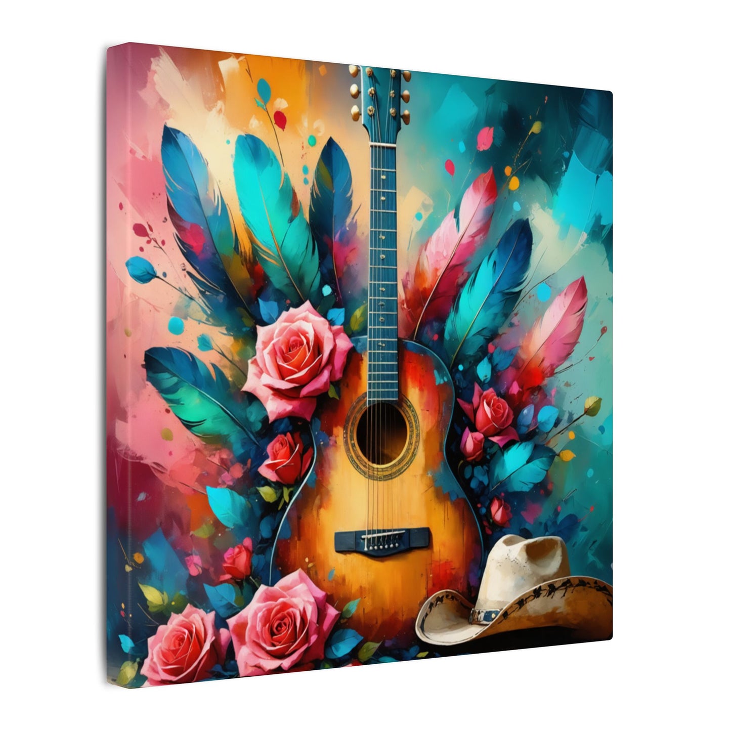 "Country Soul" Vibrant Guitar & Cowboy Hat Canvas Print – Western Music Wall Art