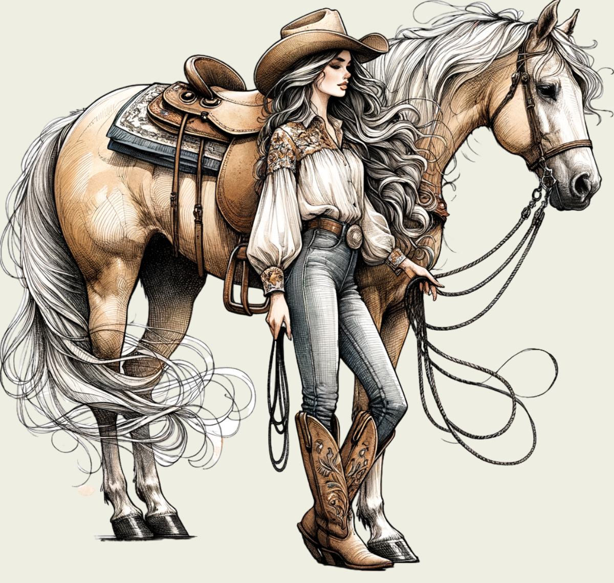 Elegant Cowgirl and Horse digital download β Western Wall Art for Rustic & Country Decor