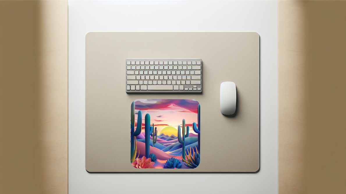 Blue/Purple Mountain Cactus Mouse Pad, Western mouse pad, Cactus sunset mouse pad