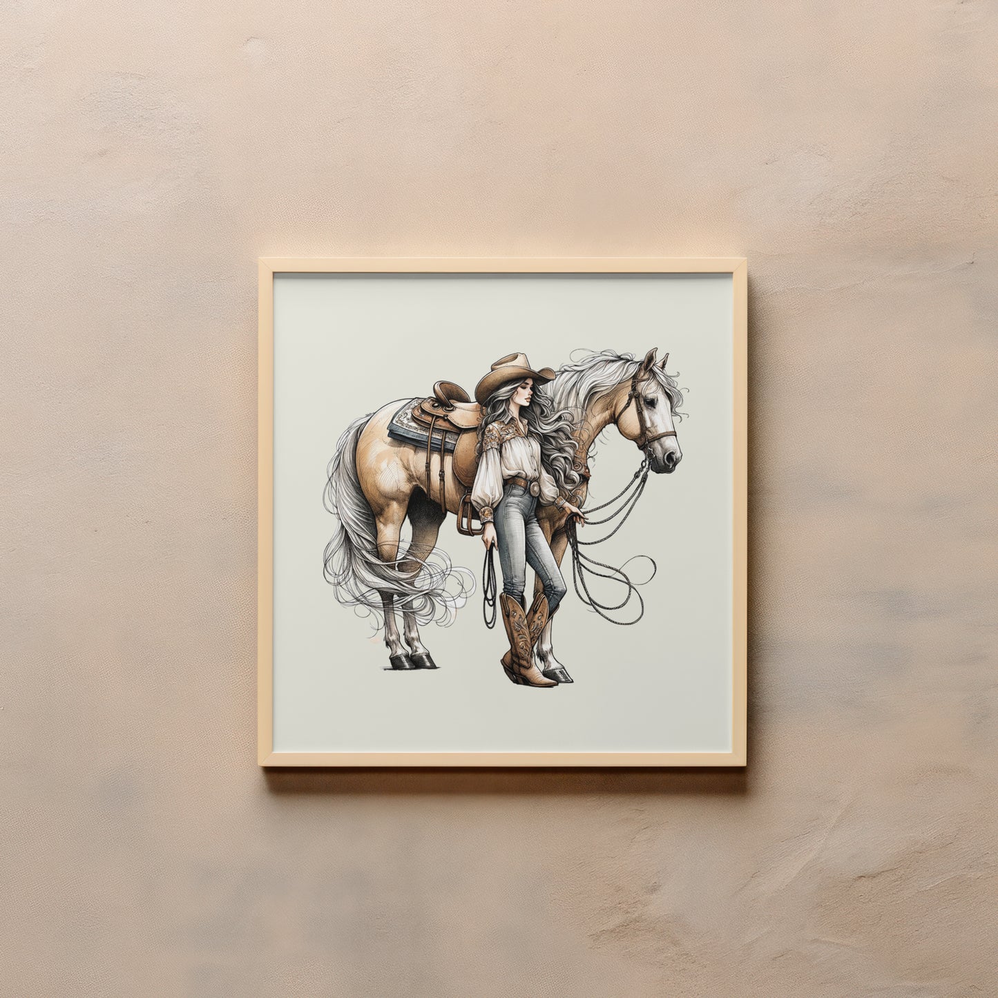 Elegant Cowgirl and Horse digital download β Western Wall Art for Rustic & Country Decor