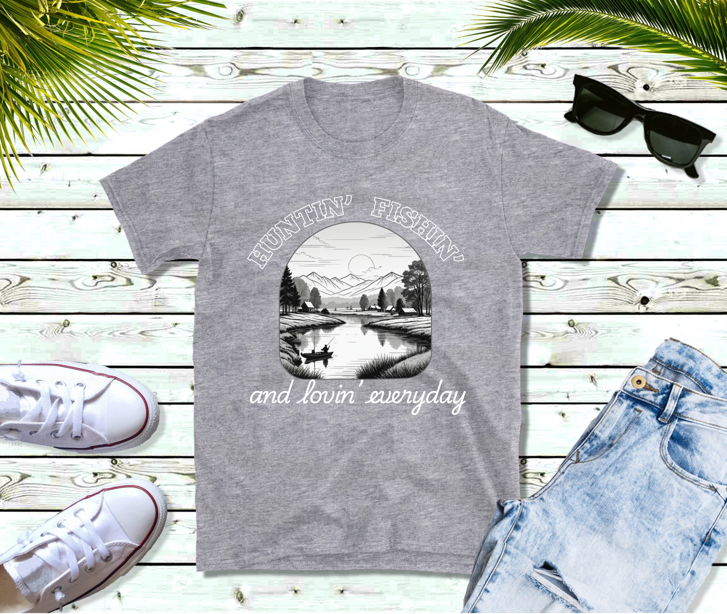 Featuring a monochromatic illustration of an outdoor scene, surrounded by majestic mountains.