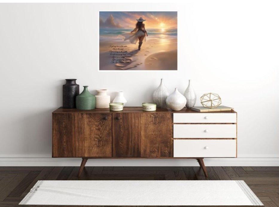 Canvas Print: Lady Walking Beach with Zac Brown Band Song Quote