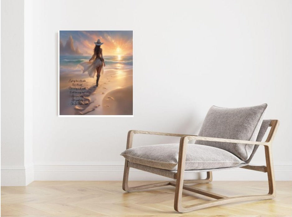 Canvas Print: Lady Walking Beach with Zac Brown Band Song Quote