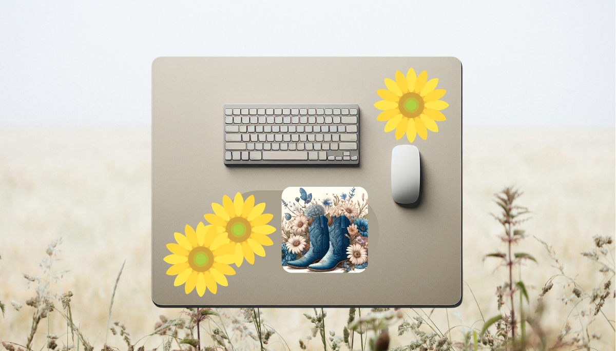 Blue Boots & Blooms Mouse Pad, Cowboy boots Mouse Pad, Western Mouse Pad