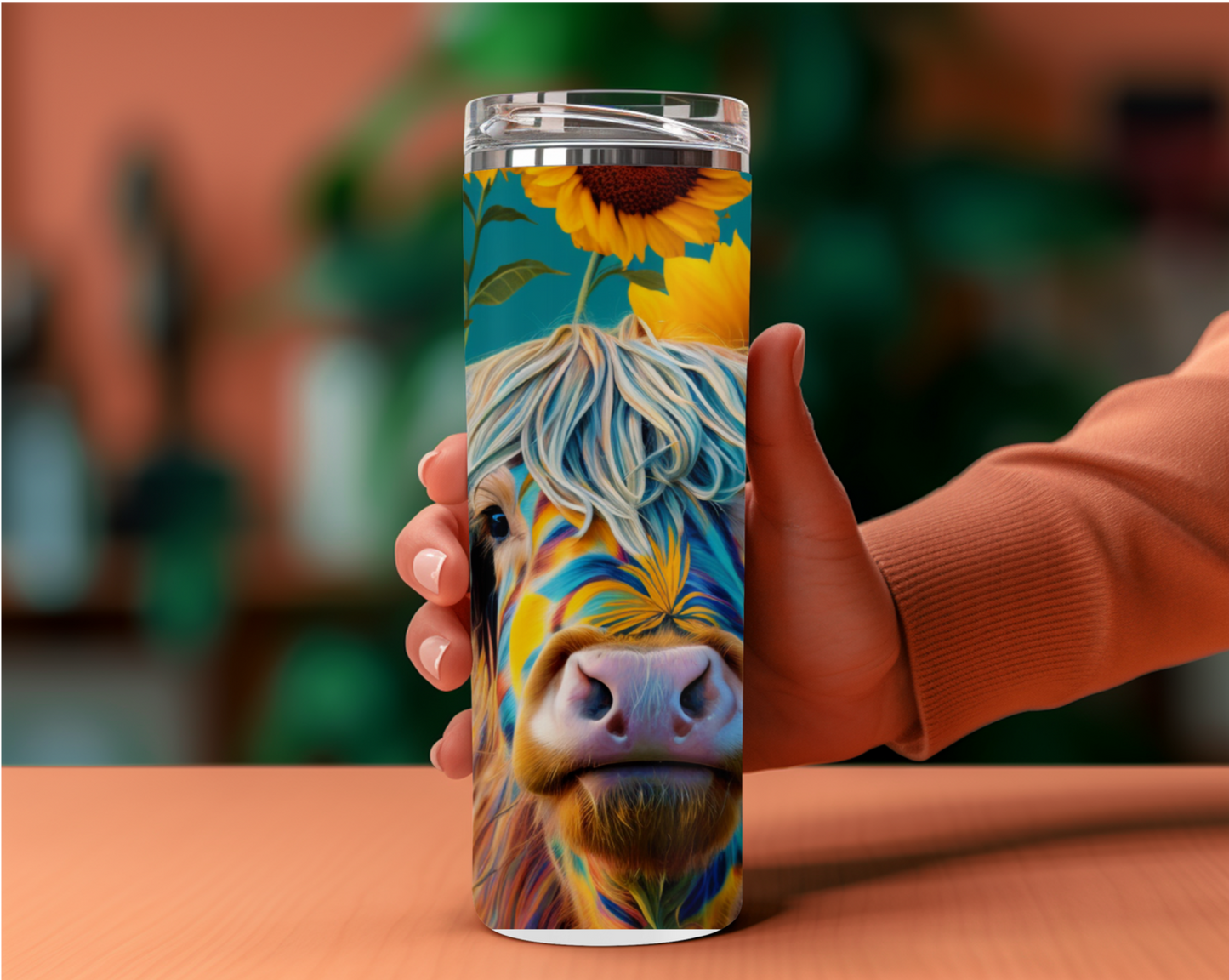 Sunflower Highland Cow Tumbler 20oz, Water bottle, Sunflower design, Highland Cow Print
