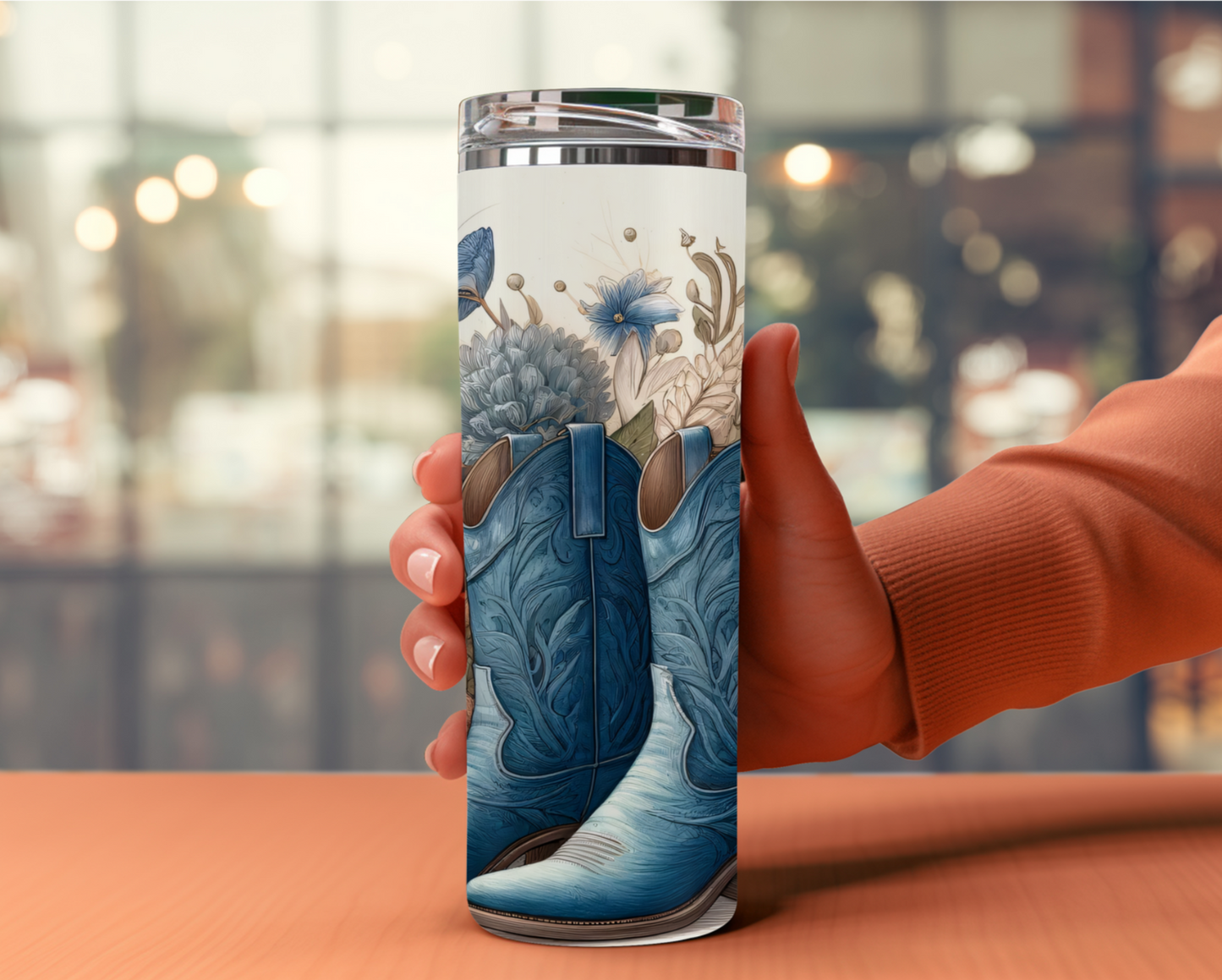Blue Boots & Blooms 20 oz Tumbler; Country Tumbler