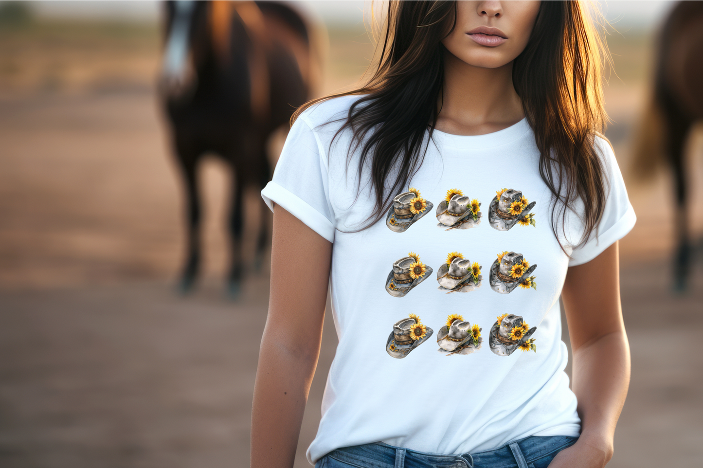 Rustic Cowboy Hats with Sunflower Charm T-Shirt, Country Shirt