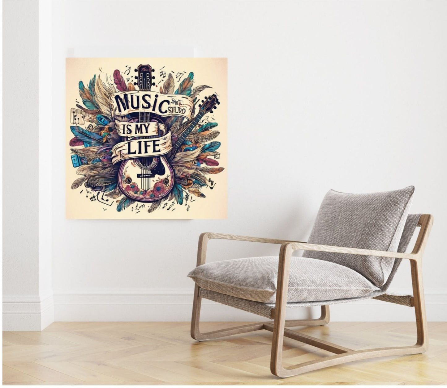 Music Is My Life Canvas, Feathers, Guitar, Musical Notes, Musical Inspired, Custom Gift