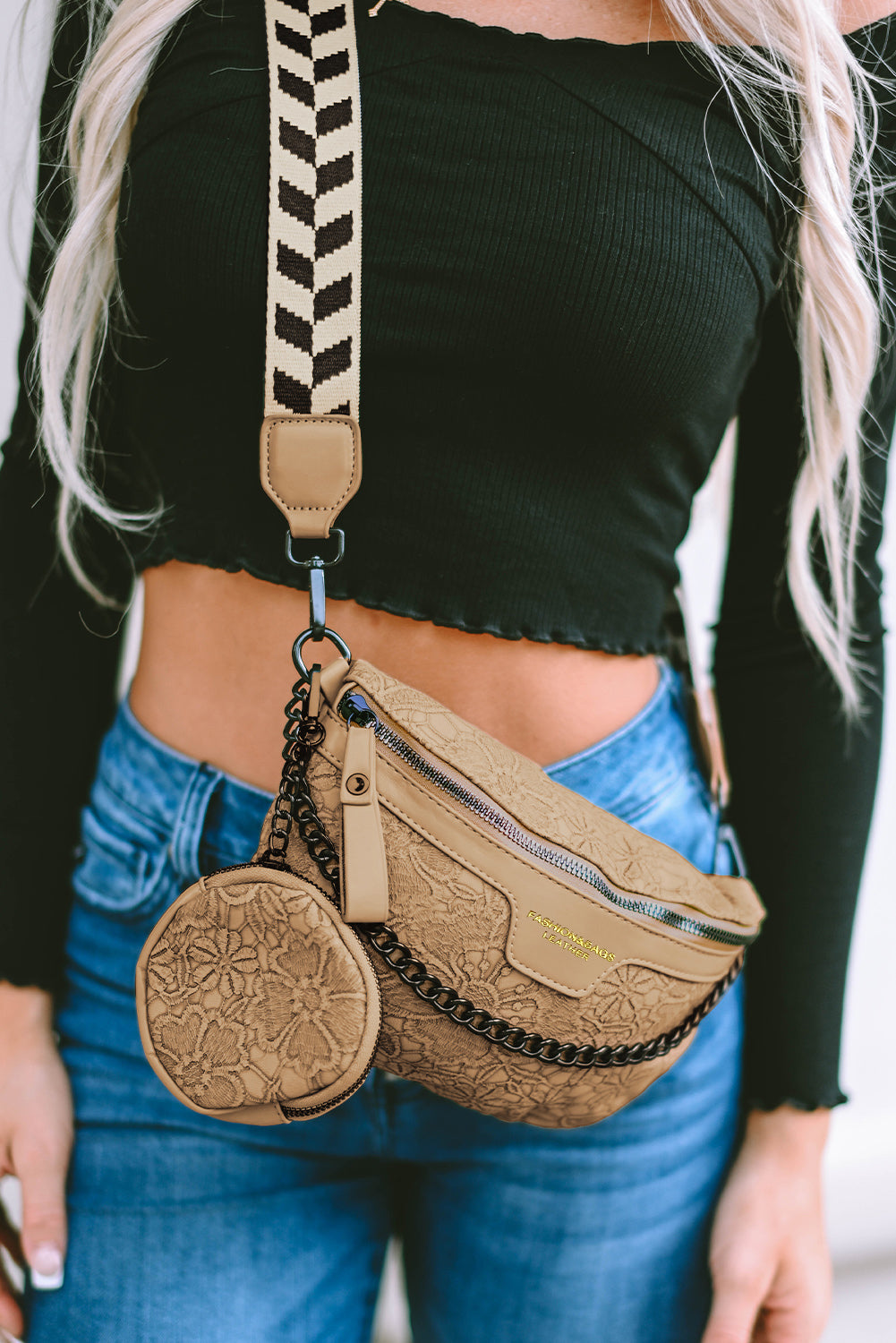 Boho Chic Embroidered Crossbody Bum Bag with Coin Pouch – Camel Tan