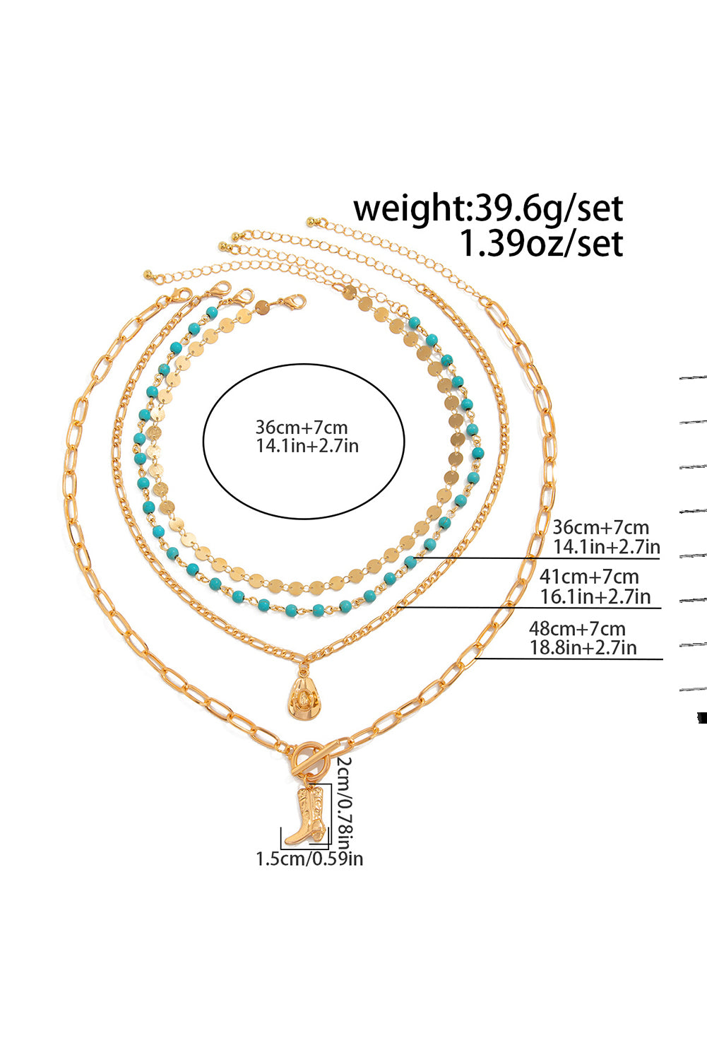 Turquoise Boot Charm Layered Necklace Set – Western Glam with Boho Soul