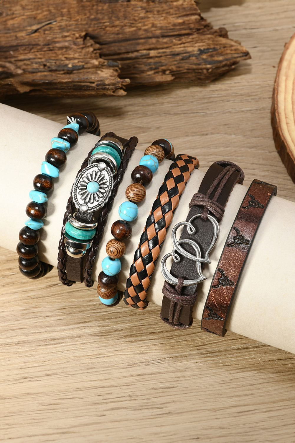 Cinnamon Sunset PU Leather Bracelet Stack β Western Texture Meets Everyday Luxe