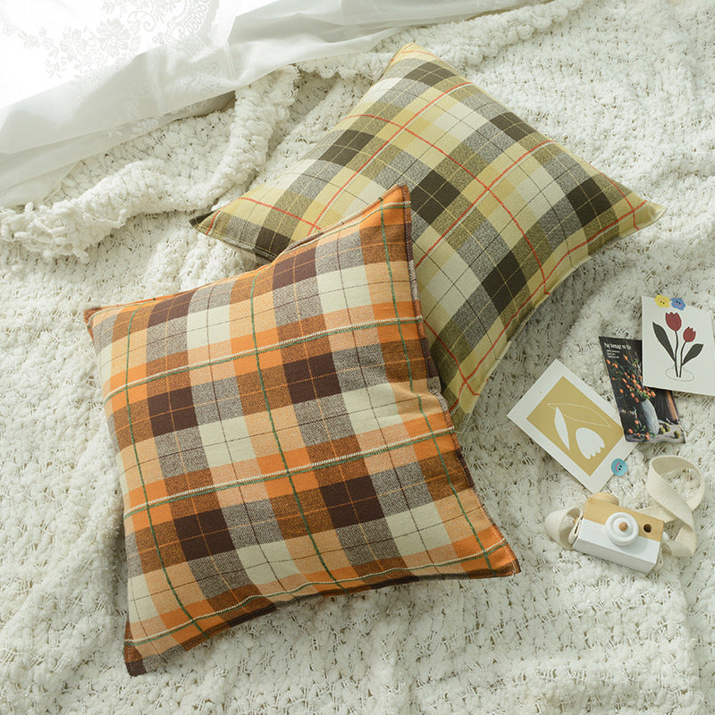 Soft and comfortable brushed plaid pillow cover for a cozy home aesthetic
