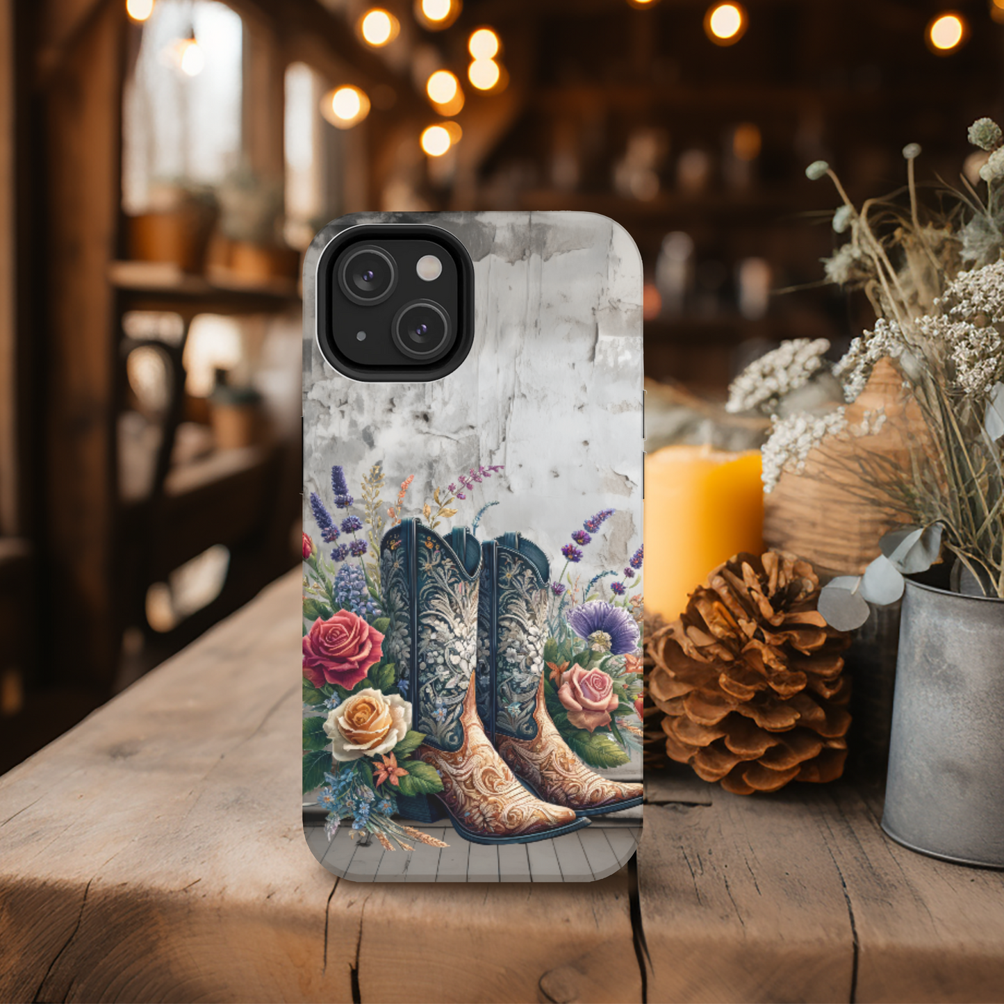 Elegant Floral Cowboy Boots Phone Case