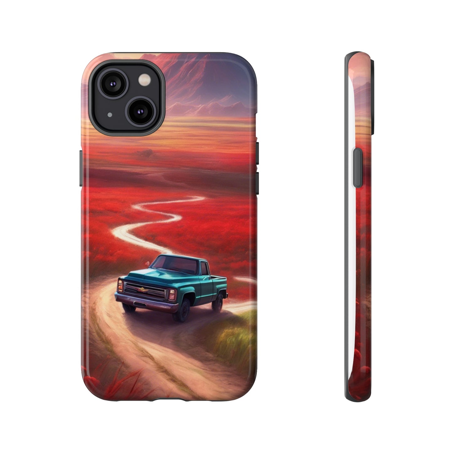 Blue Chevy Sunset Scene Phone Case