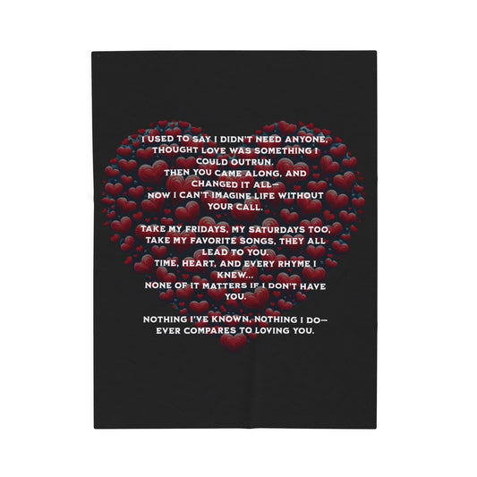 Featuring red love hearts in the shape of a love heart on the black background. White text pops from the image