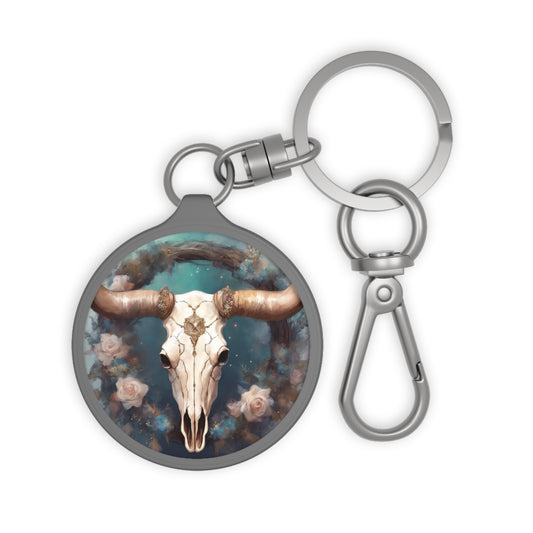 Longhorn and Flower Wreath Key ring, Longhorn Skull Key Tag, Flower Wreath Keyring, Key Ring, Country Design, Gift, Unique Gift