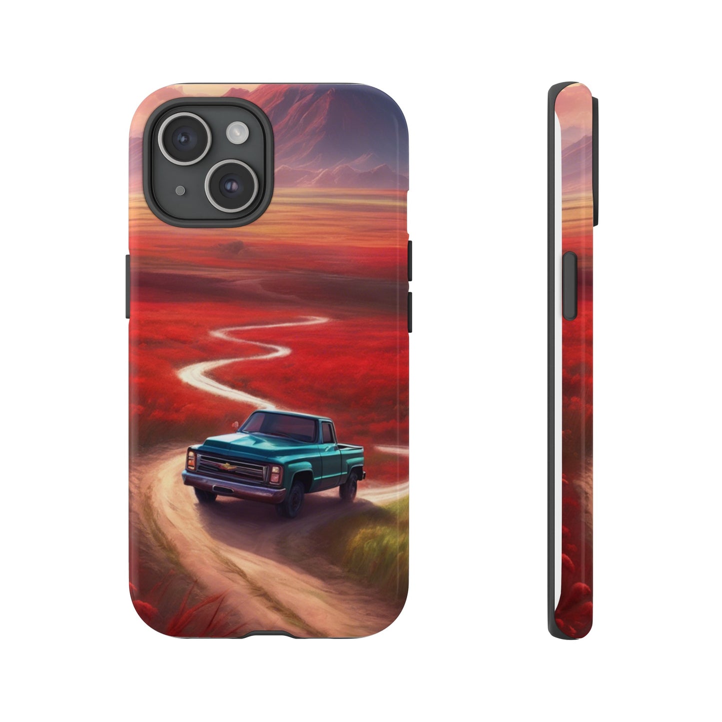 Blue Chevy Sunset Scene Phone Case