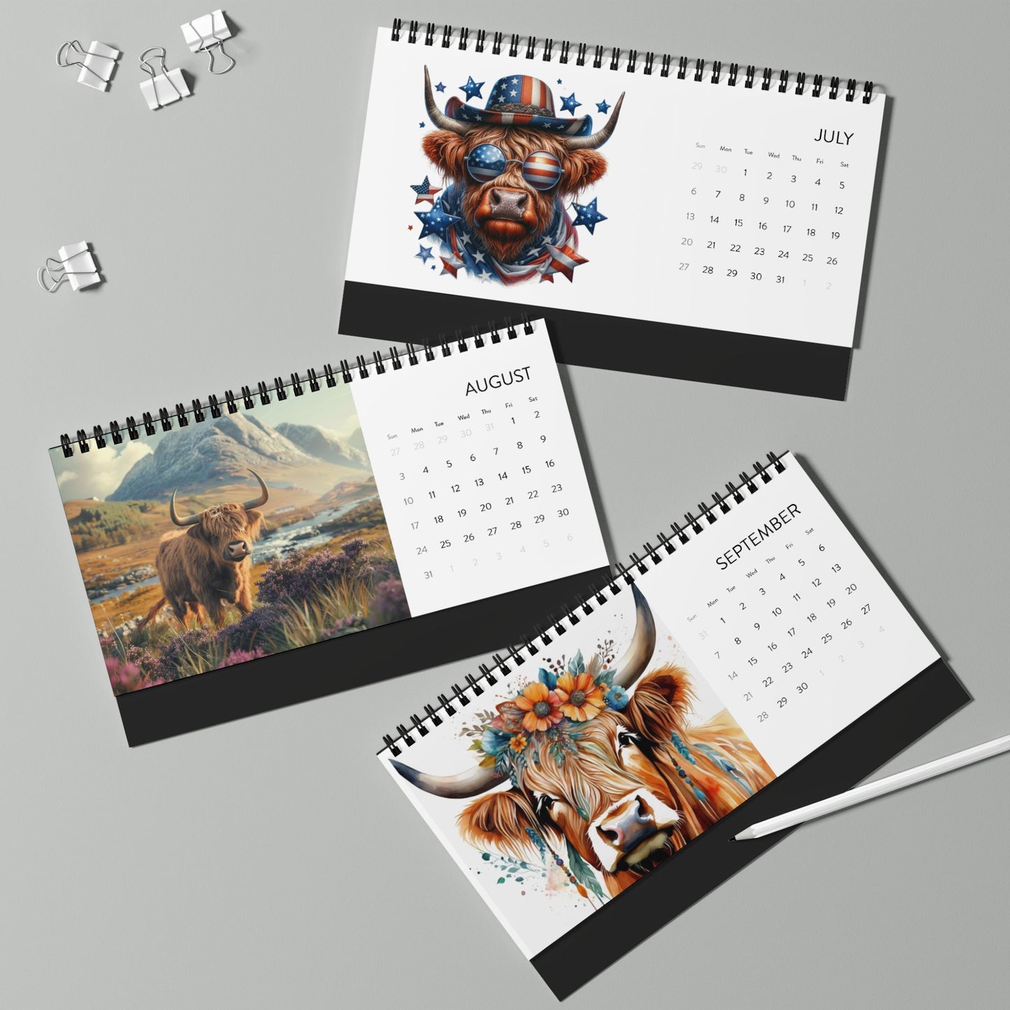 Highland Cow Desktop Calendar 2025