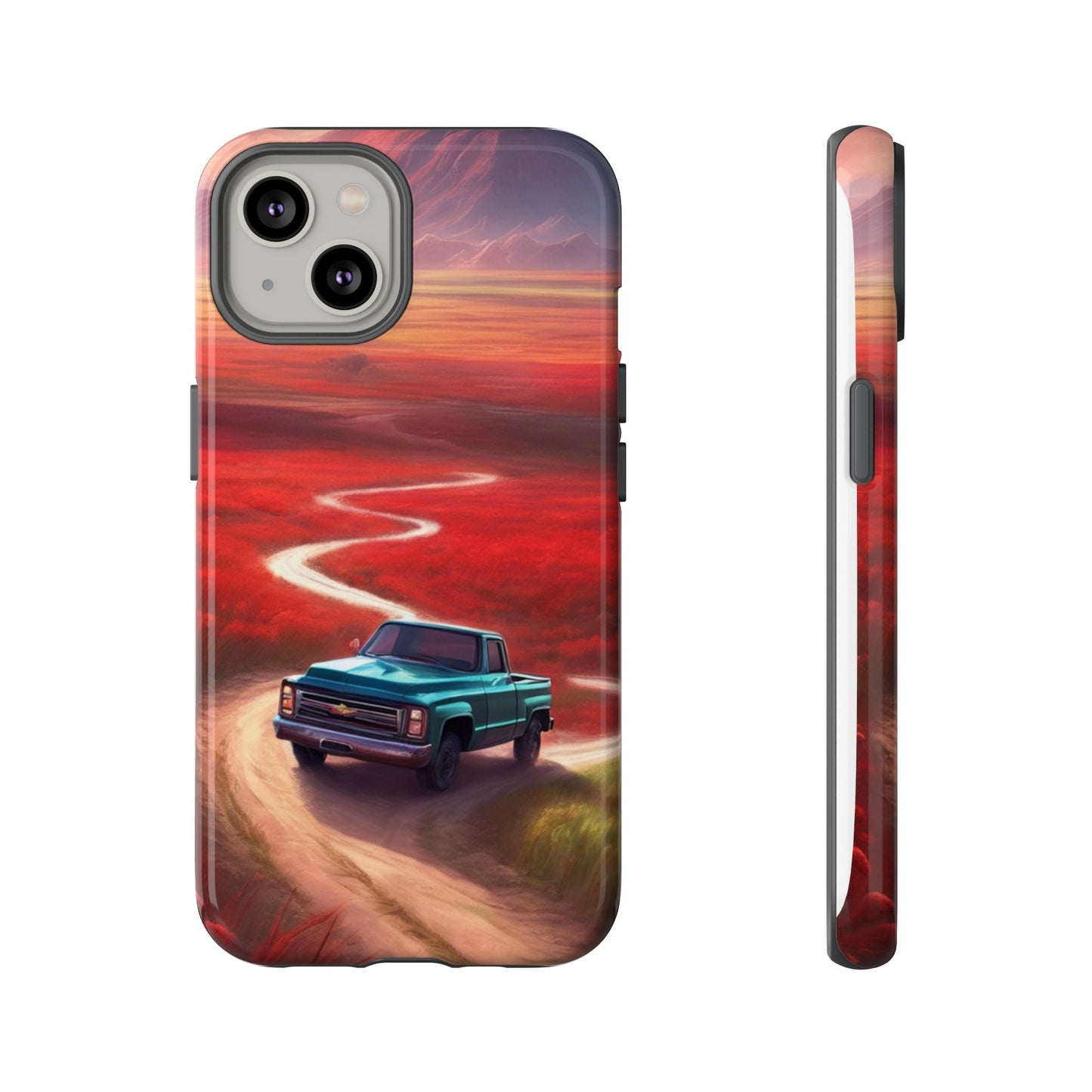 Blue Chevy Sunset Scene Phone Case