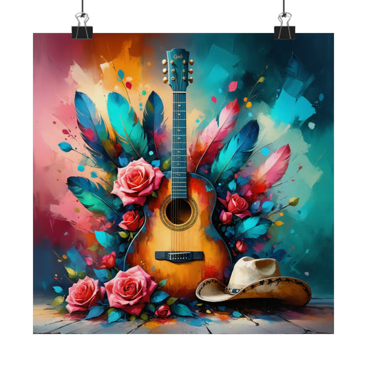 "Country Soul" Vibrant Guitar & Cowboy Hat Print – Western Music Wall Art, Wall Art, Home Decor, Wall Decor