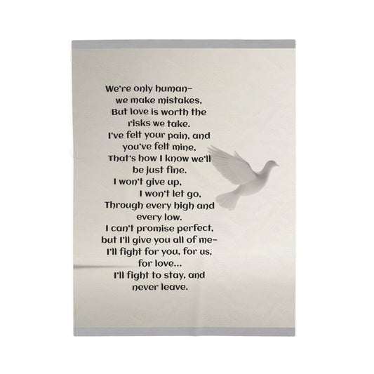 Image of a dove in flight with black text